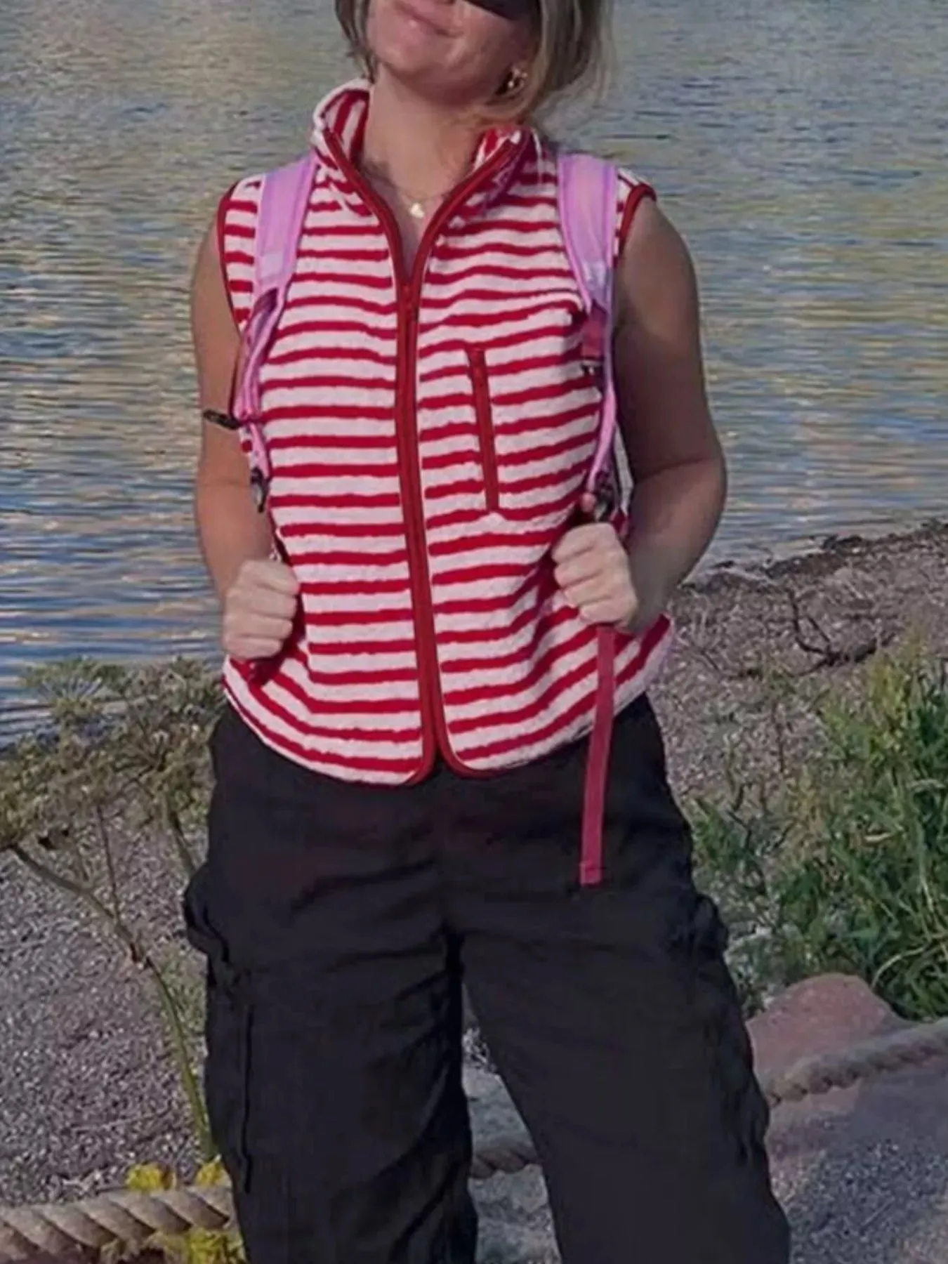 Striped Fleece Zip-Up Vest Coat sold by Charming Charlie