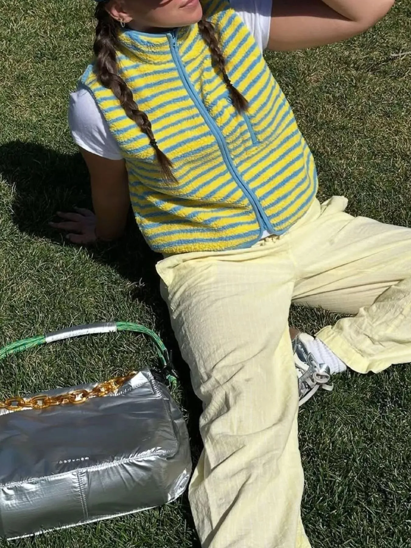 Striped Fleece Zip-Up Vest Coat sold by Charming Charlie product image thumbnail 5