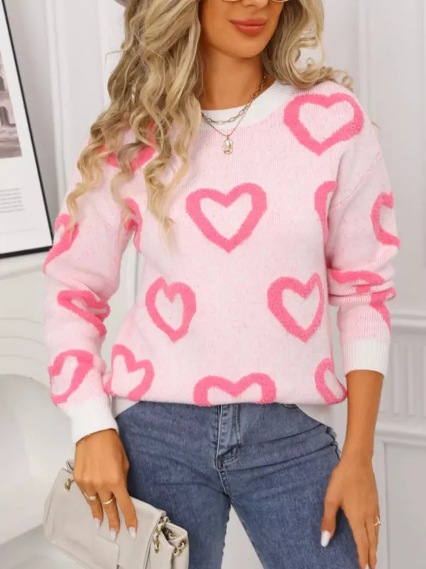 Valentine's Day Heart Pattern Round Neck Sweater sold by Charming Charlie