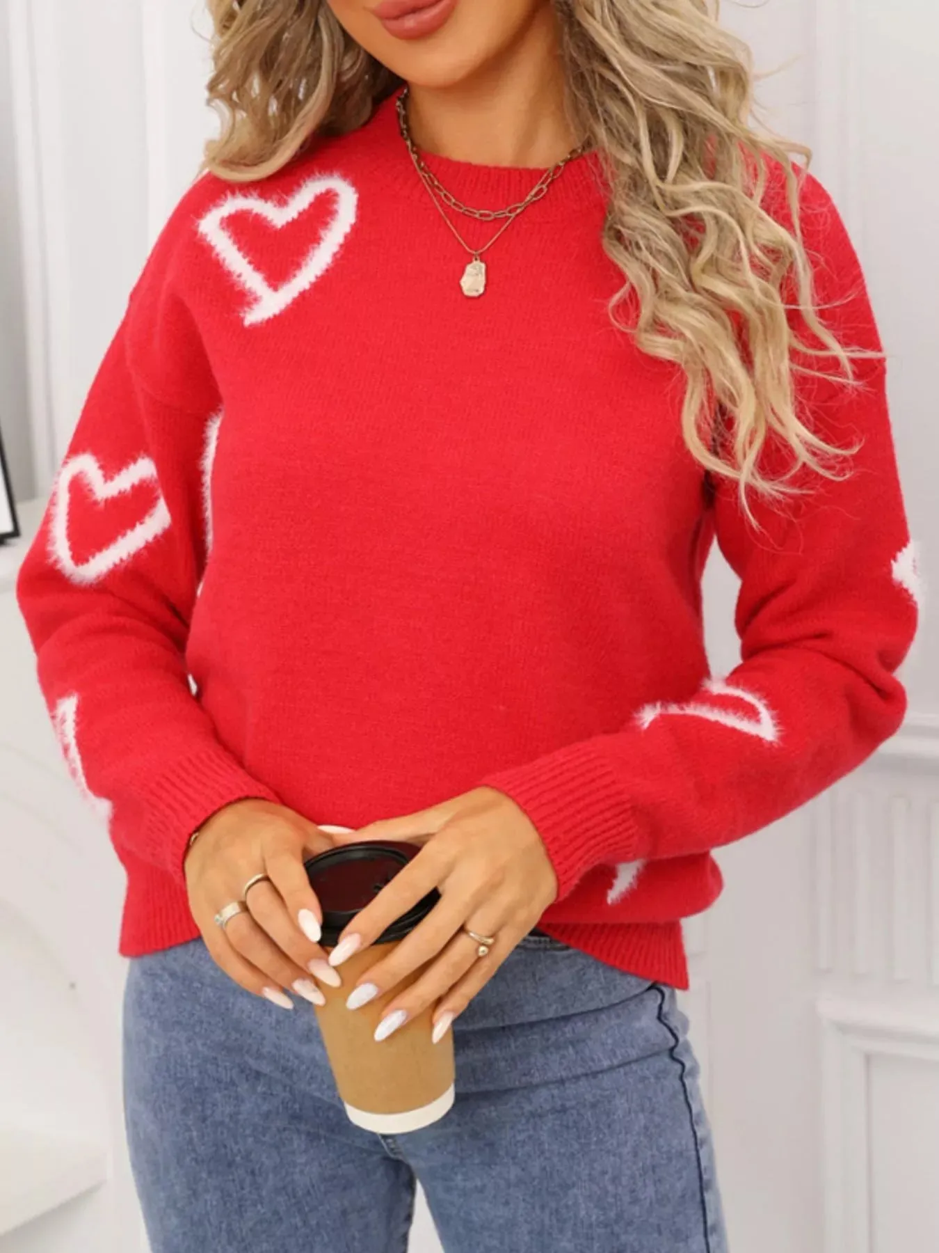 Valentine's Day Heart Print Crew Neck Sweater sold by Charming Charlie product image thumbnail 3