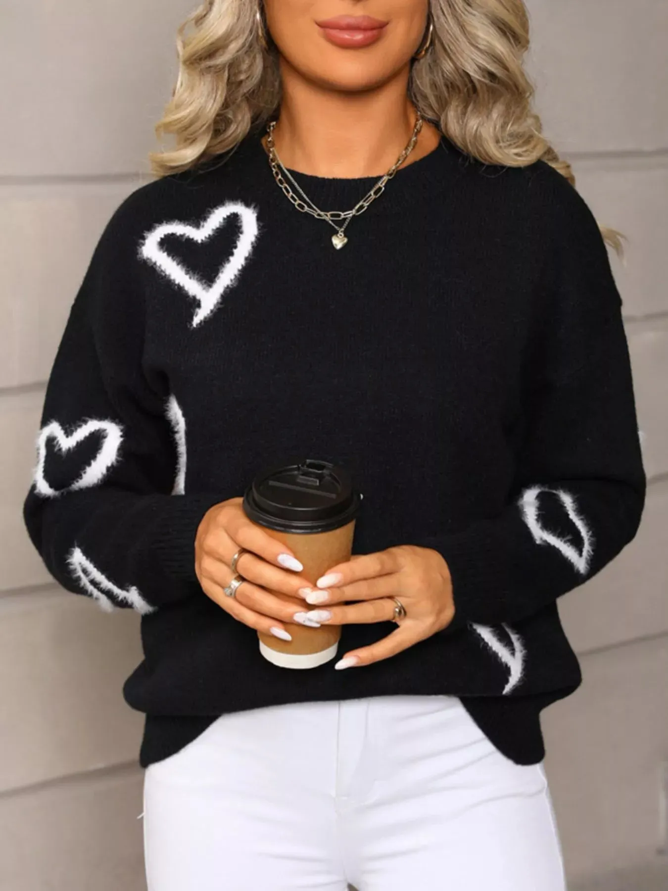 Valentine's Day Heart Print Crew Neck Sweater sold by Charming Charlie product image thumbnail 4