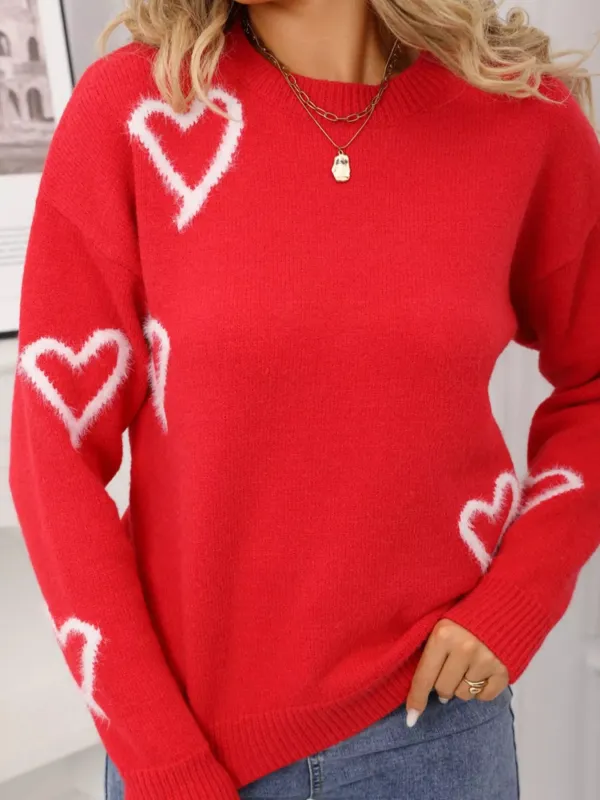 Valentine's Day Heart Print Crew Neck Sweater sold by Charming Charlie