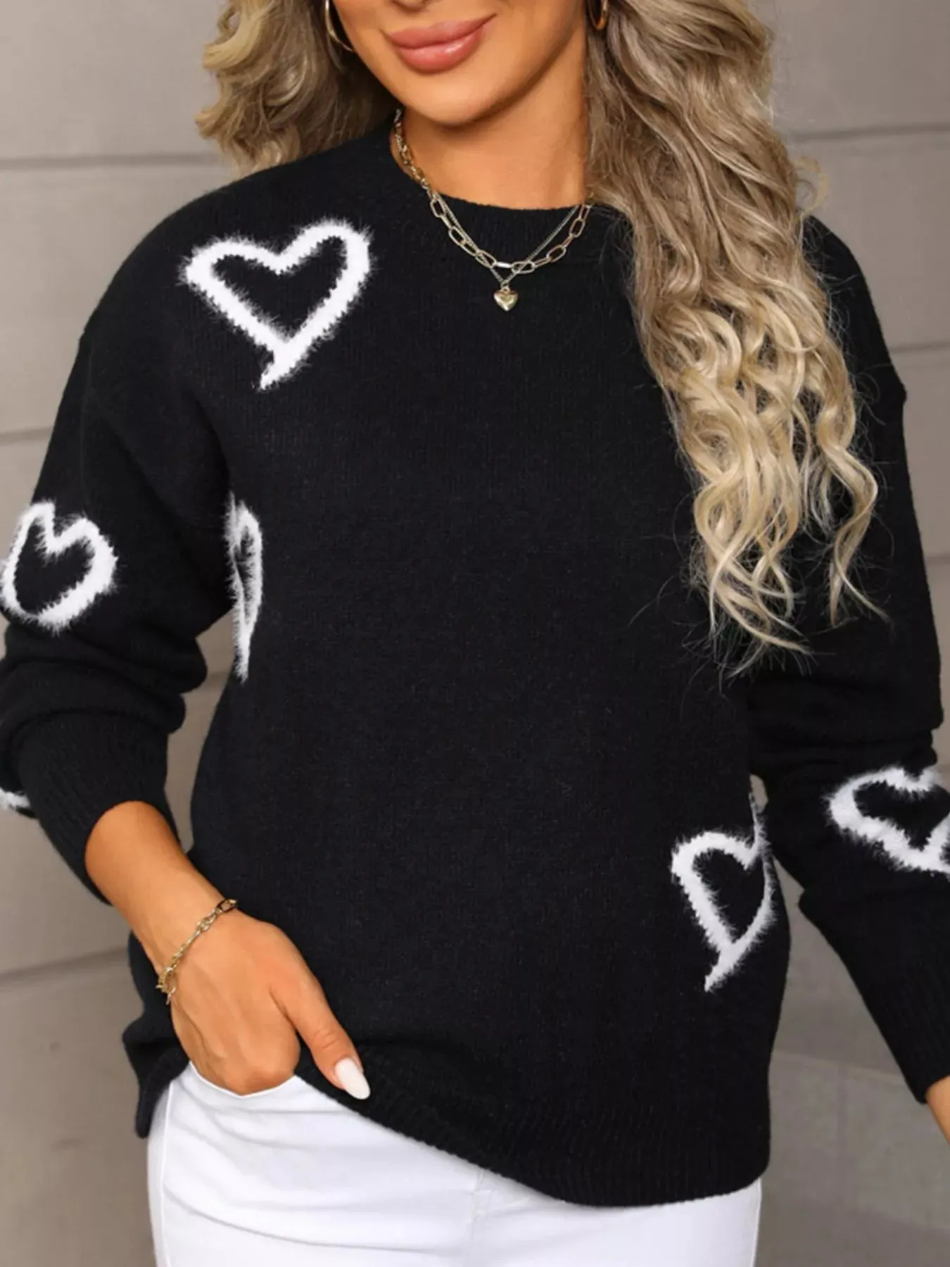 Valentine's Day Heart Print Crew Neck Sweater sold by Charming Charlie product image thumbnail 5