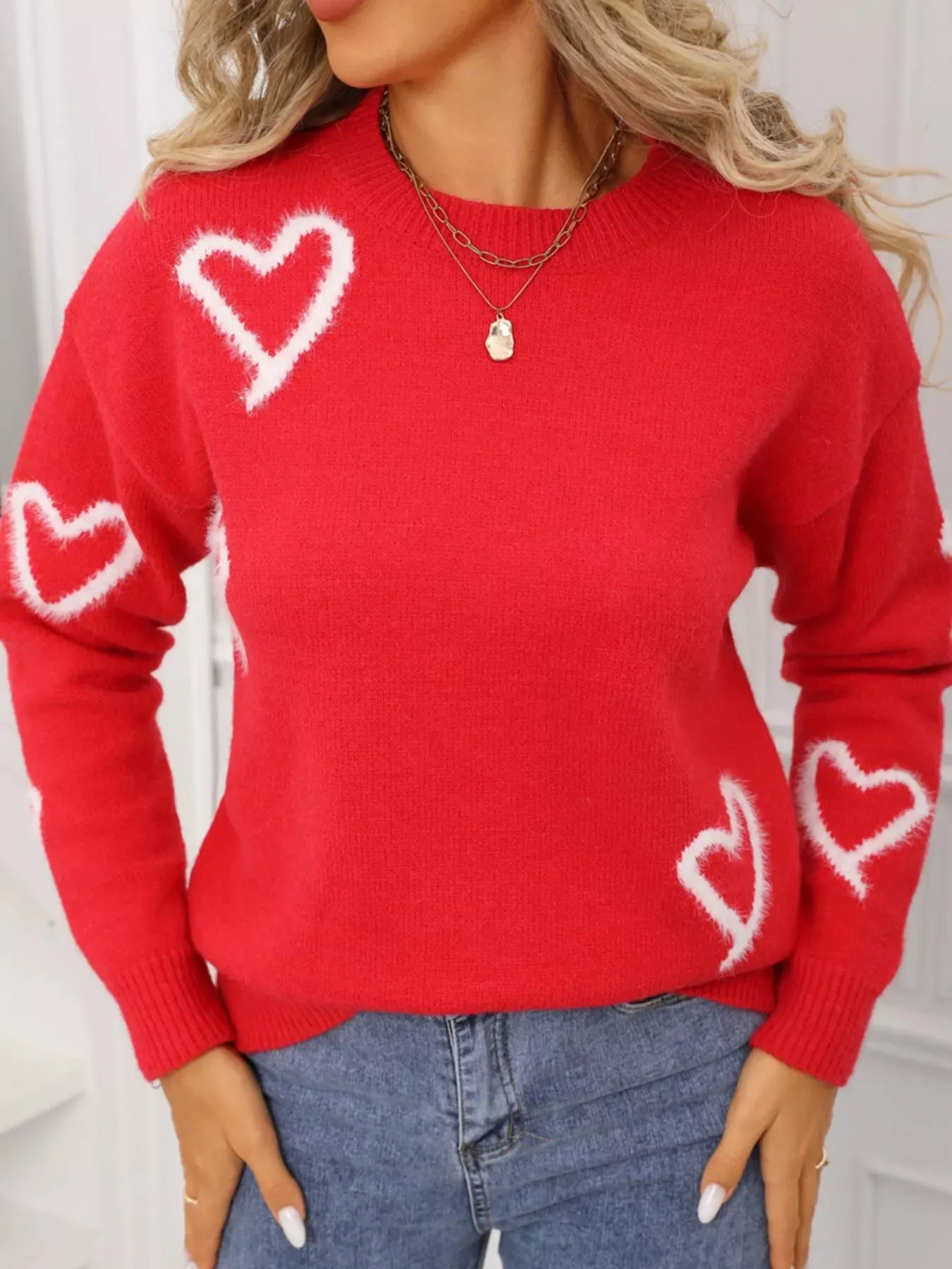 Valentine's Day Heart Print Crew Neck Sweater sold by Charming Charlie product image thumbnail 2