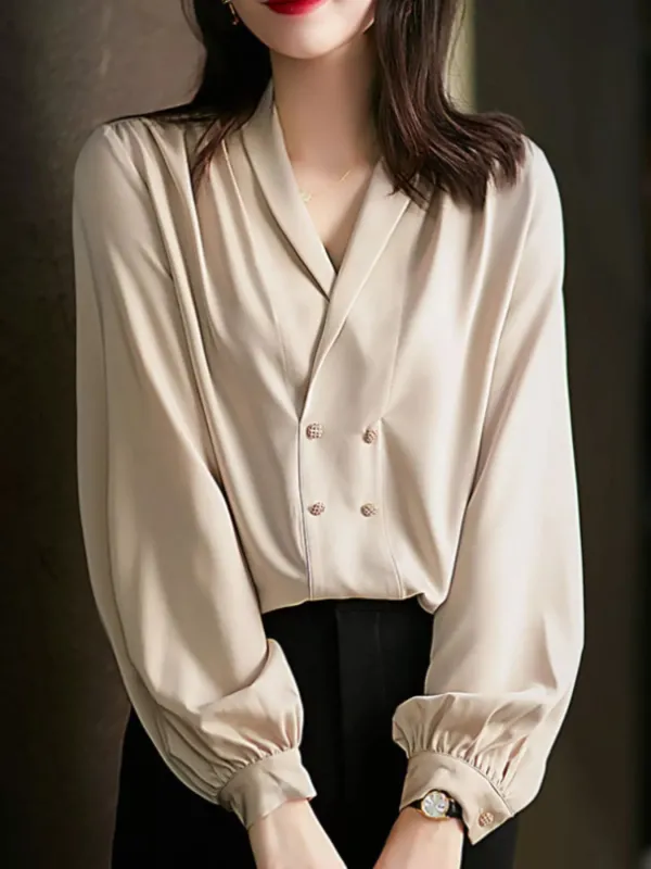 Ruched Front Decorative Button Long Sleeve Blouse sold by Charming Charlie