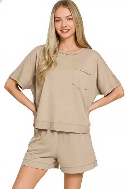 Zenana Exposed Seam Boxy Top & Shorts Set sold by Charming Charlie