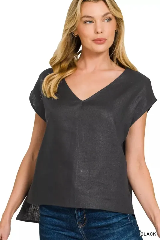 Zenana Linen V-Neck Sleeveless Top made by Trendsi