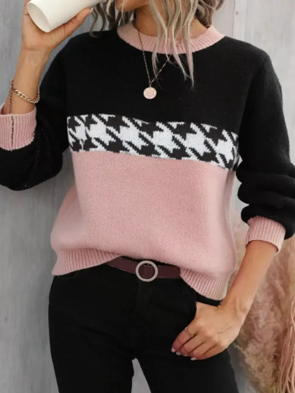 Color Block Houndstooth Sweater sold by Charming Charlie
