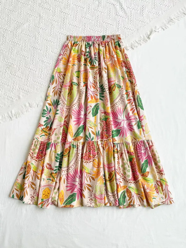 Floral Print Ruffle Hem Skirt sold by Charming Charlie