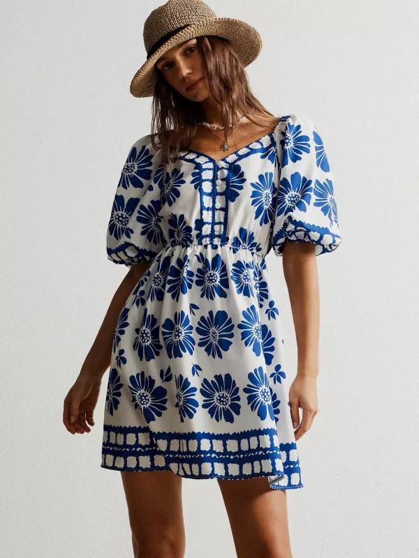 Floral Print Puff Sleeve Mini Dress made by Trendsi