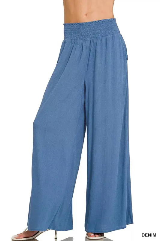 Zenana Smocked Waistband Wide Leg Lounge Pants sold by Charming Charlie