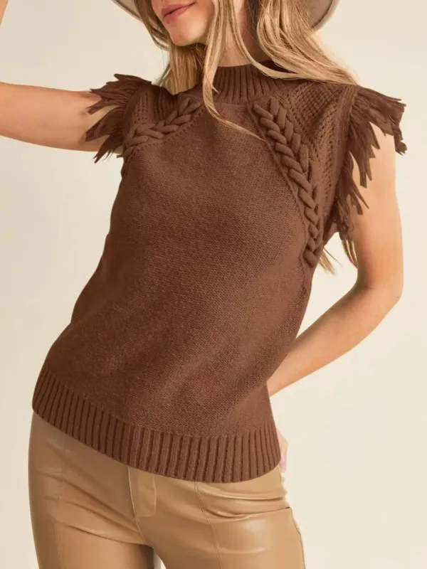 Braided Trim Fringe Sweater Top sold by Charming Charlie