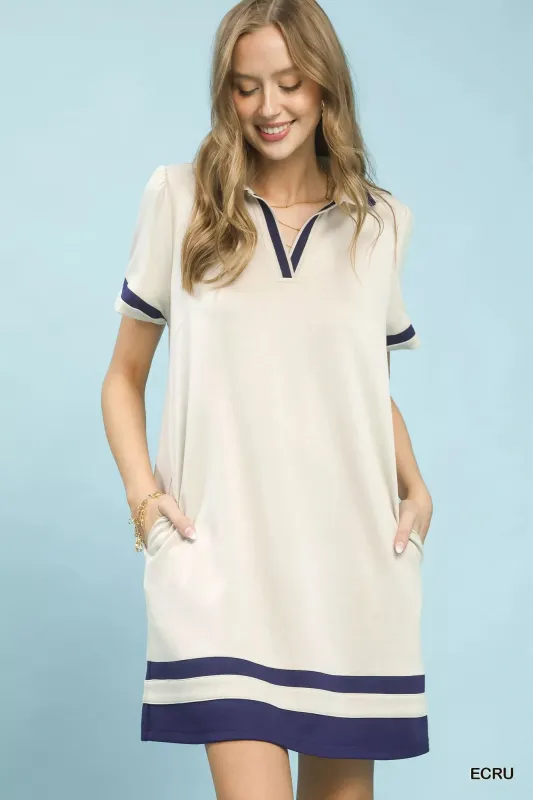 Umgee Striped Contrast Short Sleeve Shift Dress sold by Charming Charlie