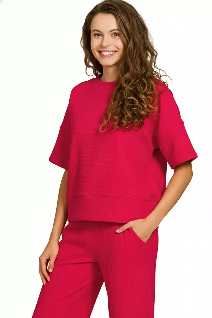 Zenana Ribbed Round Neck Tee & Pants Set sold by Charming Charlie product image thumbnail 3