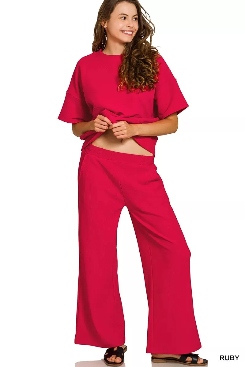 Zenana Ribbed Round Neck Tee & Pants Set sold by Charming Charlie product image thumbnail 2