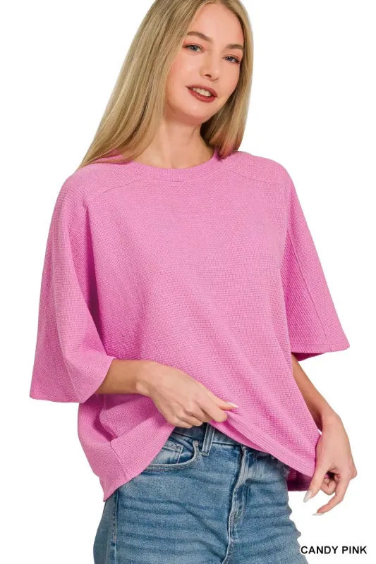 Zenana Double Knit Short Sleeve Top sold by Charming Charlie