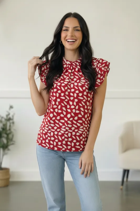 Ruby Breeze Abstract Ruffle Top made by Charming Charlie