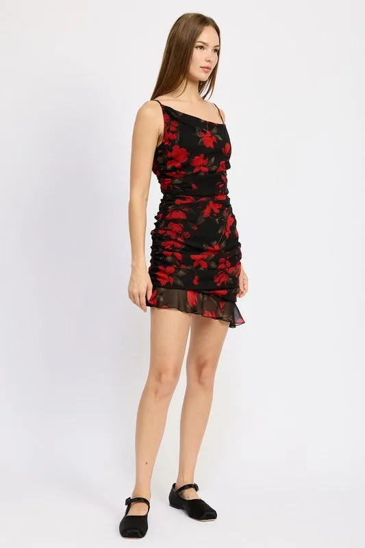 RUCHED ASYMMETRICAL NECK DRESS WITH RUFFLE DETAIL sold by Charming Charlie product image thumbnail 4