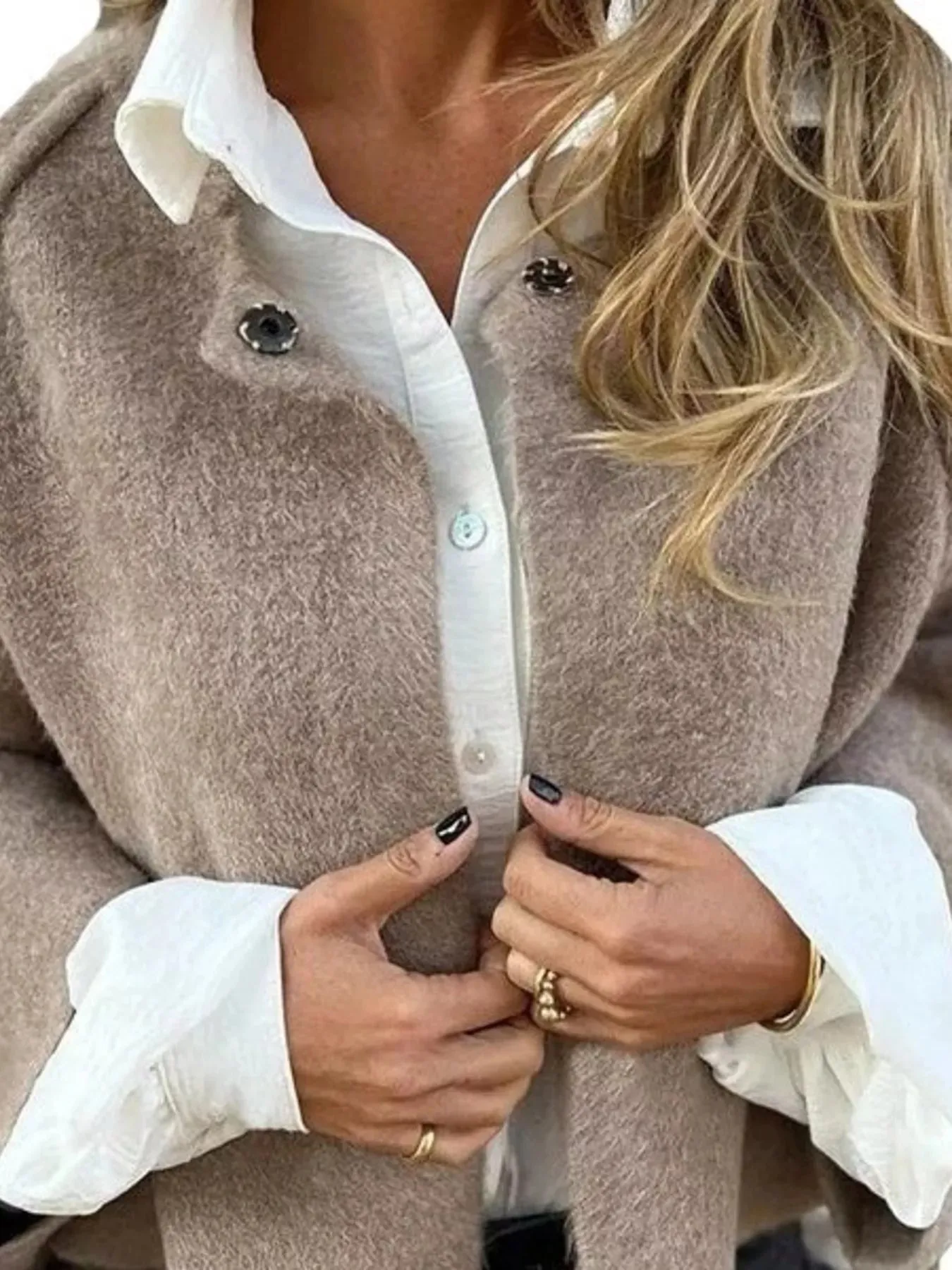 Full Size Dropped Shoulder Fuzzy Knit Cardigan Plus Size sold by Charming Charlie product image thumbnail 4