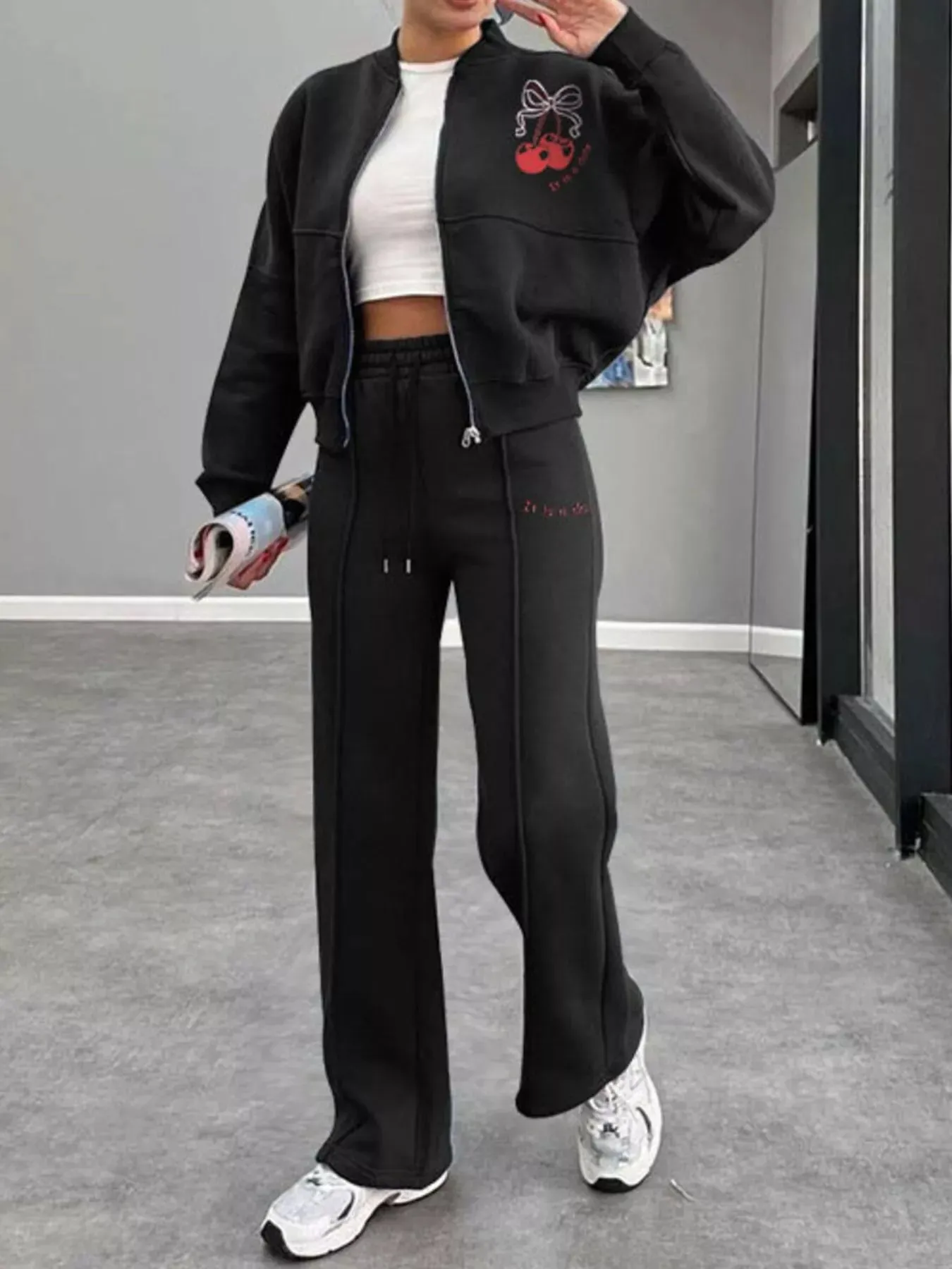 Zip Up Dropped Shoulder Outerwear and Pants Set sold by Charming Charlie