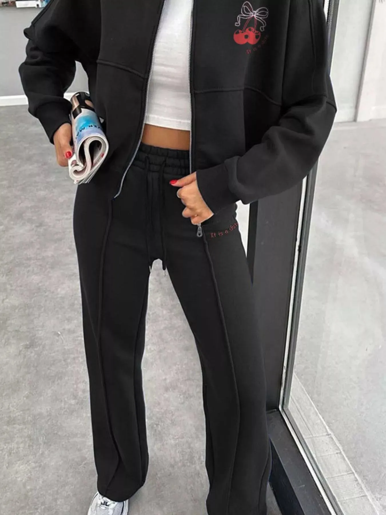 Zip Up Dropped Shoulder Outerwear and Pants Set sold by Charming Charlie product image thumbnail 5