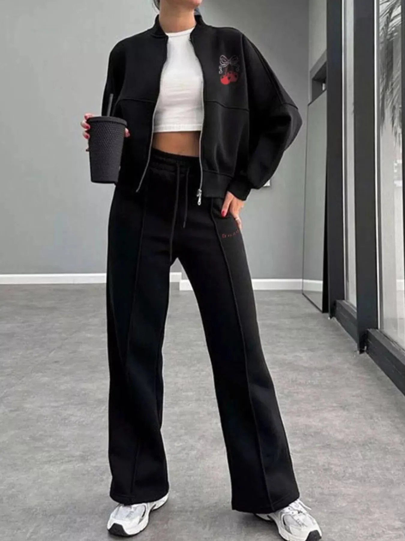 Zip Up Dropped Shoulder Outerwear and Pants Set sold by Charming Charlie product image thumbnail 3