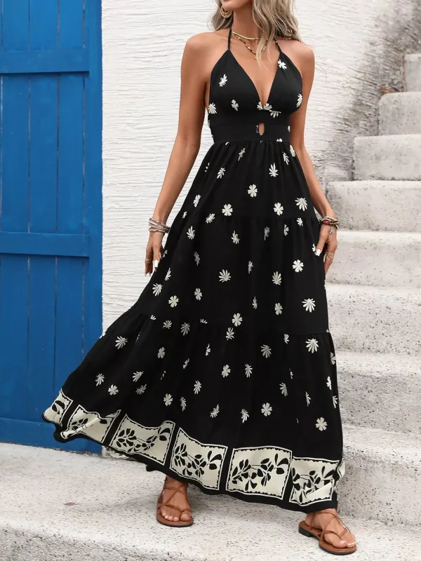 Printed Halter Neck Maxi Dress made by Trendsi