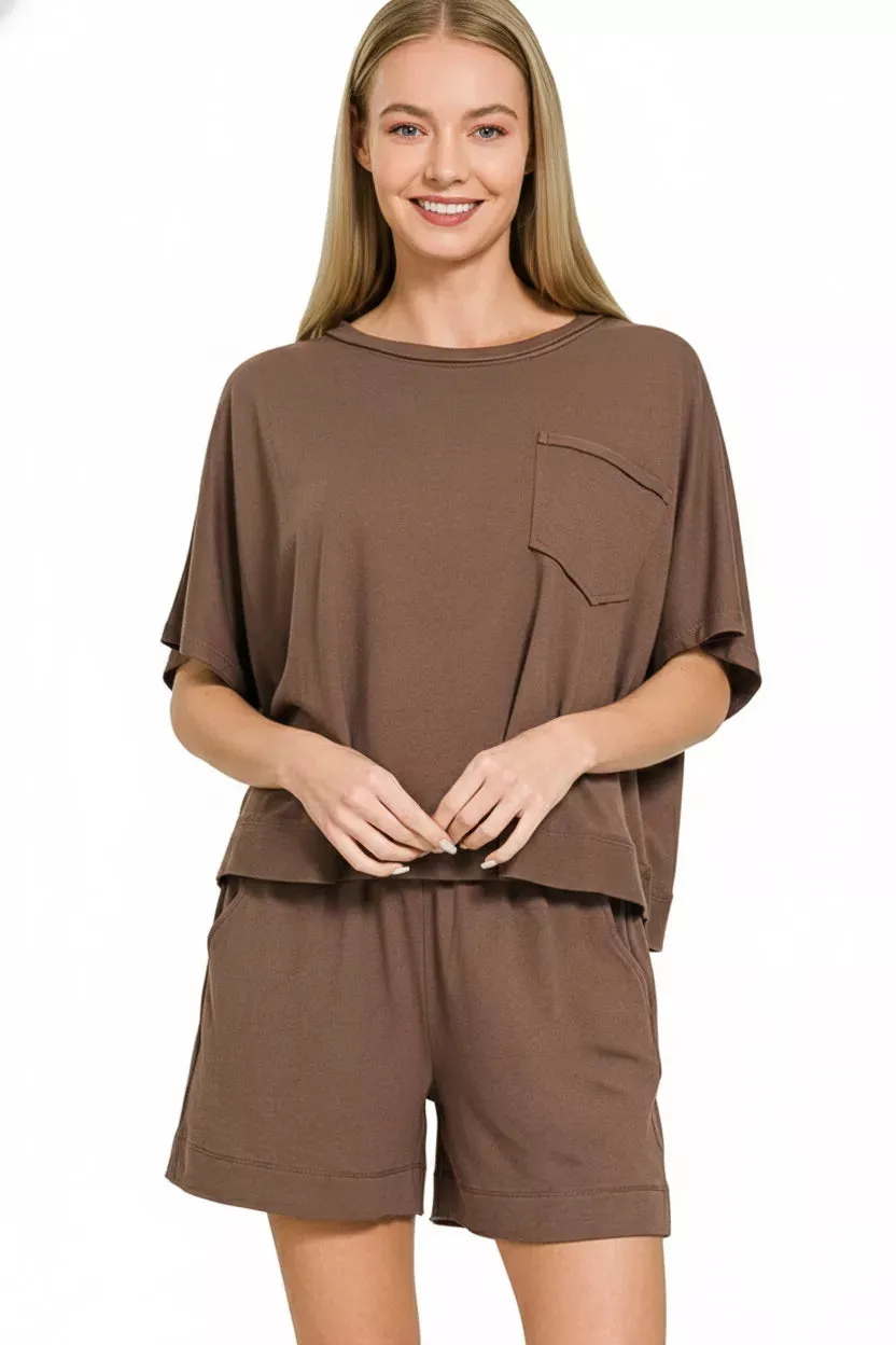 Zenana Exposed Seam Boxy Top & Shorts Set sold by Charming Charlie product image thumbnail 3