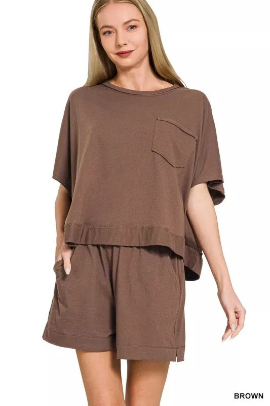 Zenana Exposed Seam Boxy Top & Shorts Set sold by Charming Charlie