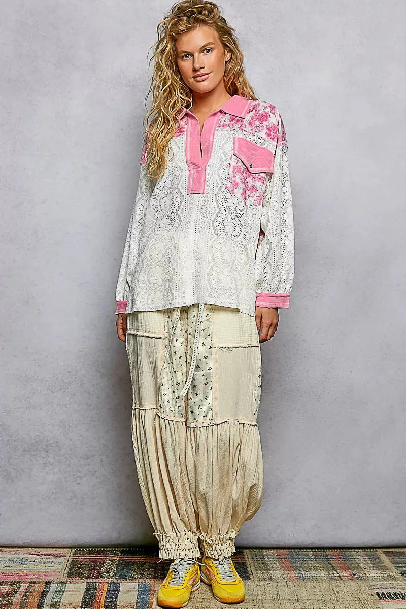 POL Floral Print Long Sleeve Lace Shirt with Front Pocket sold by Charming Charlie product image thumbnail 5