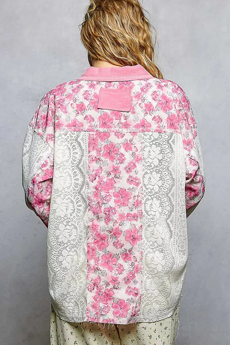 POL Floral Print Long Sleeve Lace Shirt with Front Pocket sold by Charming Charlie product image thumbnail 4