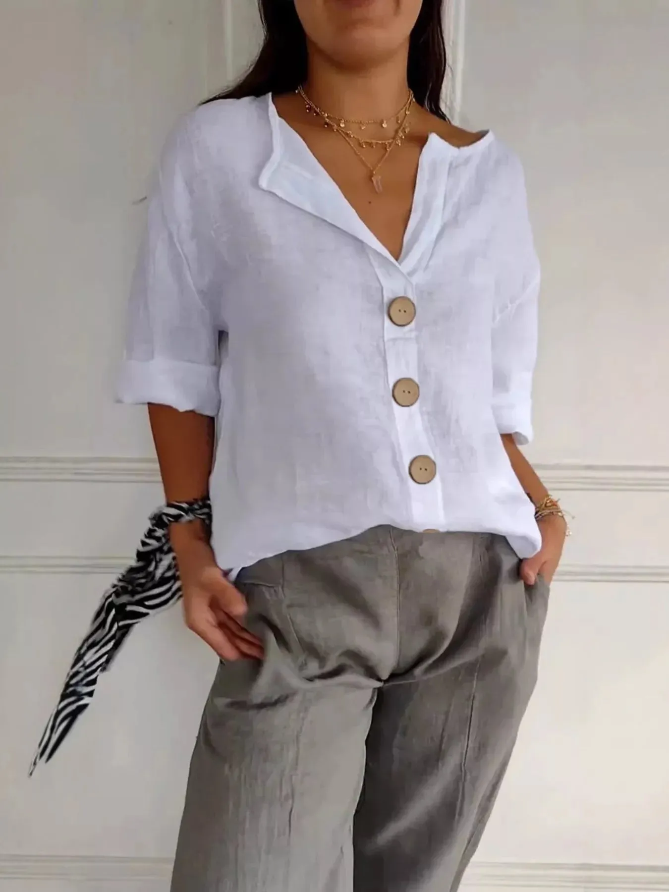 Casual Loose Button-Down Shirt sold by Charming Charlie product image thumbnail 4
