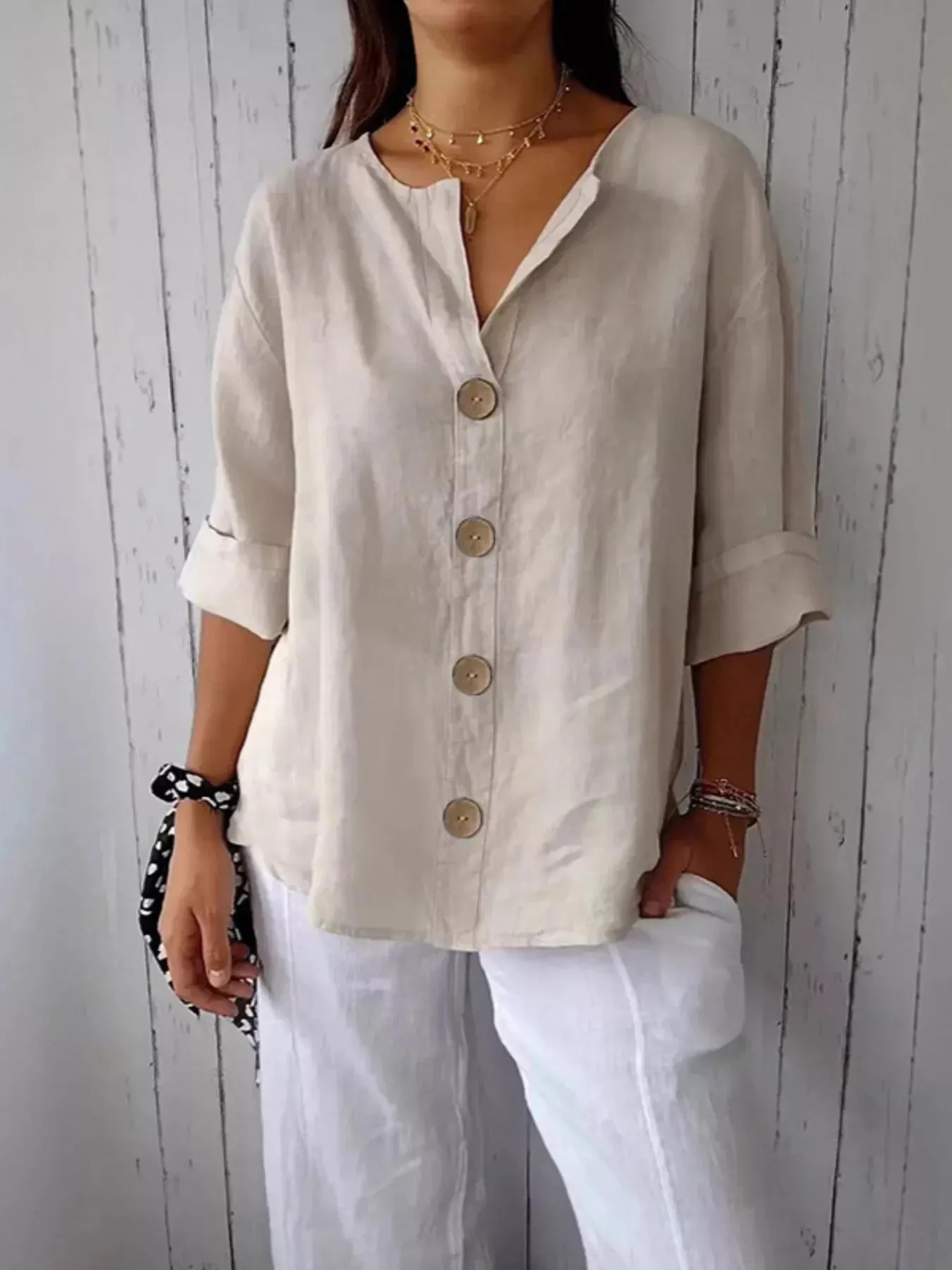 Casual Loose Button-Down Shirt sold by Charming Charlie