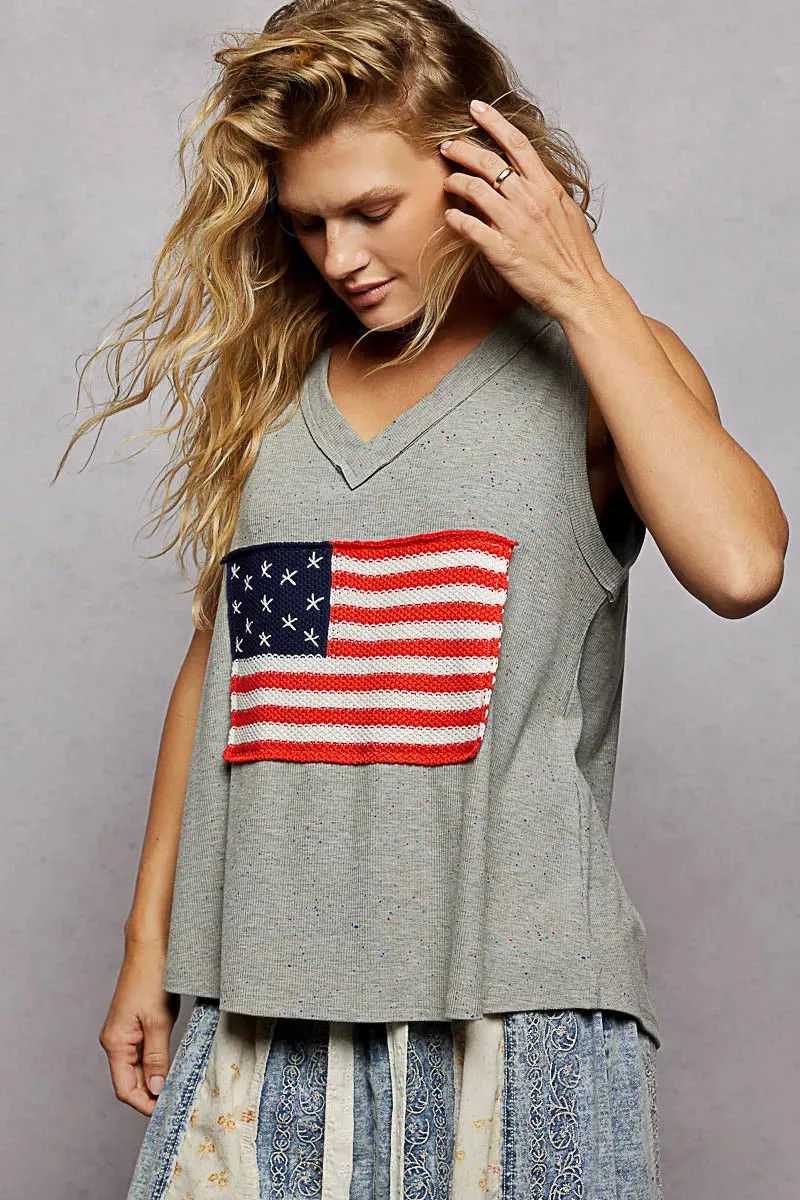 POL V-Neck Ribbed Tank with American Flag Patch and Star Back Patch sold by Charming Charlie product image thumbnail 2