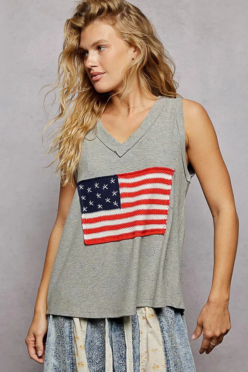 POL V-Neck Ribbed Tank with American Flag Patch and Star Back Patch sold by Charming Charlie