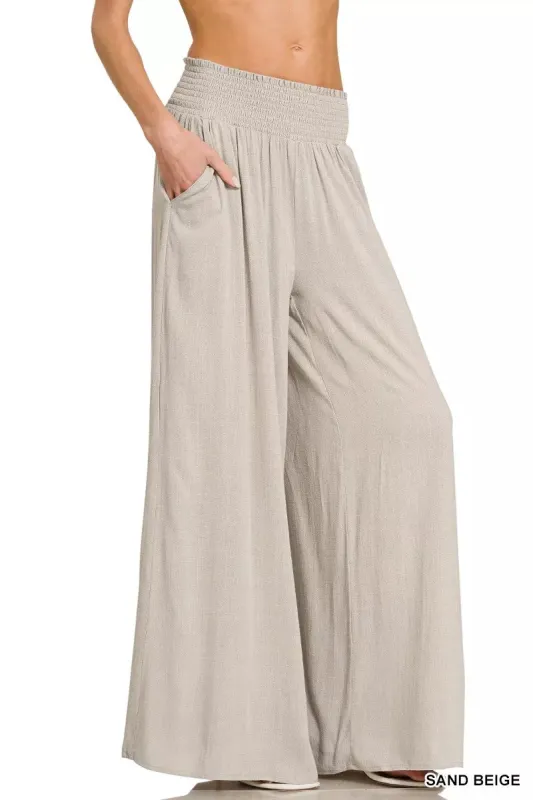 Zenana Smocked Waistband Wide Leg Lounge Pants sold by Charming Charlie