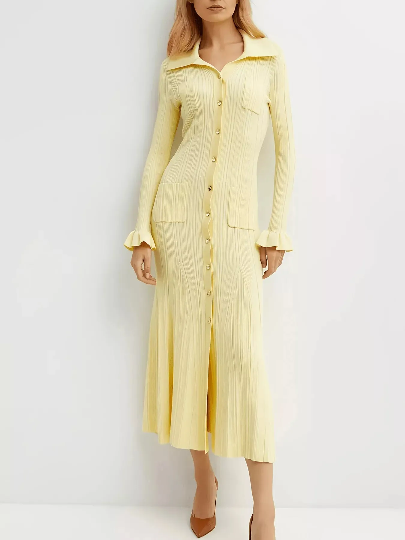 Button-Down Flounce Sleeve Sweater Dress sold by Charming Charlie product image thumbnail 4