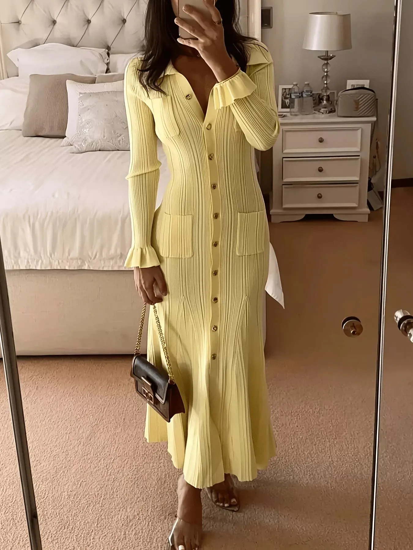 Button-Down Flounce Sleeve Sweater Dress sold by Charming Charlie product image thumbnail 5