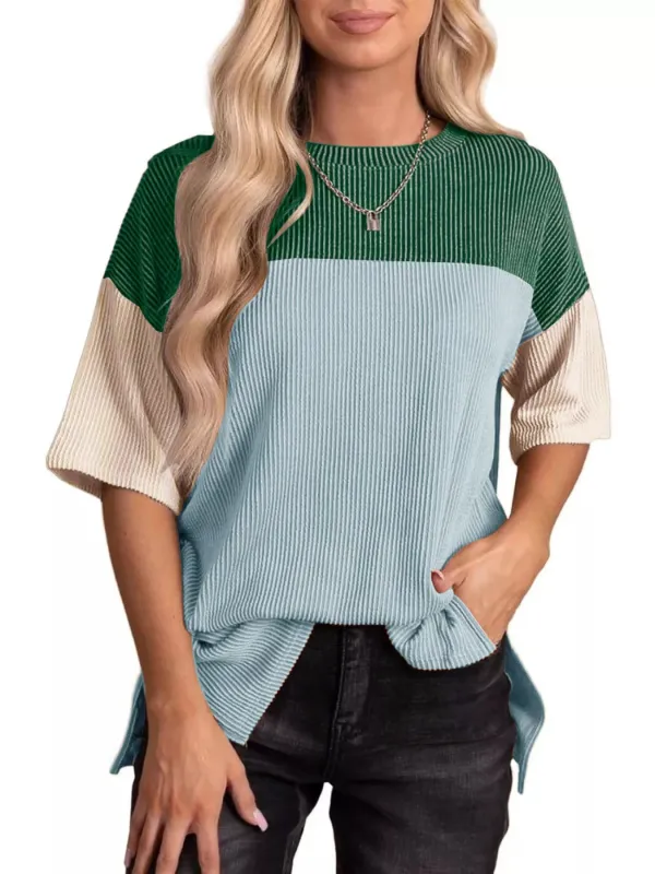Color Block Half Sleeve Top made by Trendsi