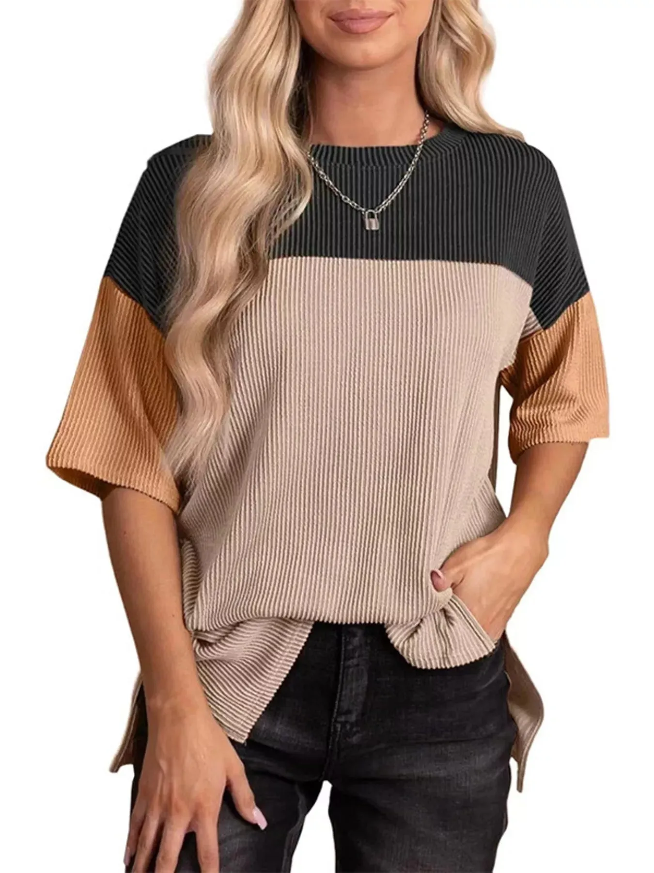 Color Block Half Sleeve Top sold by Charming Charlie product image thumbnail 3