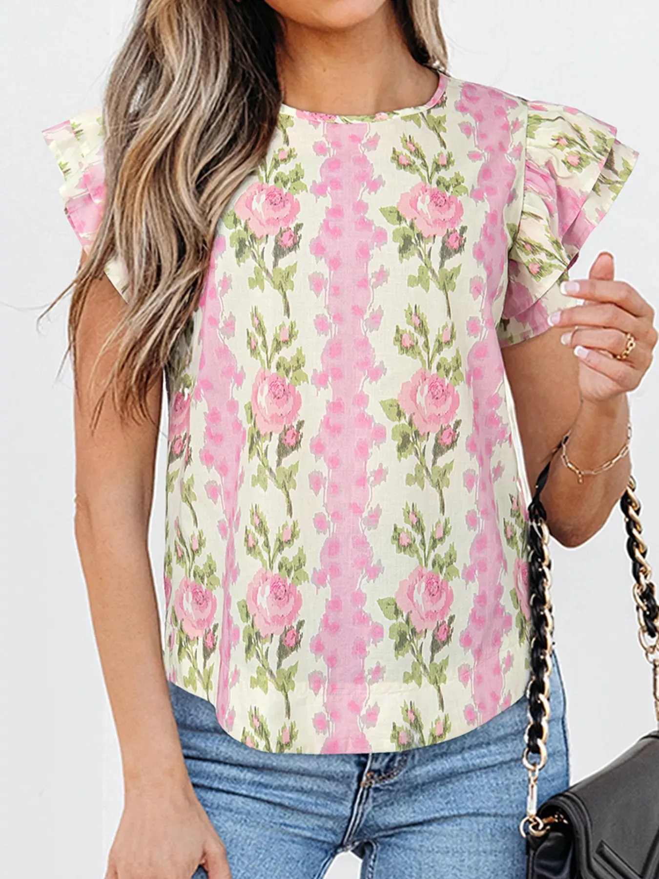 Floral Ruffle Sleeve Blouse sold by Charming Charlie product image thumbnail 4
