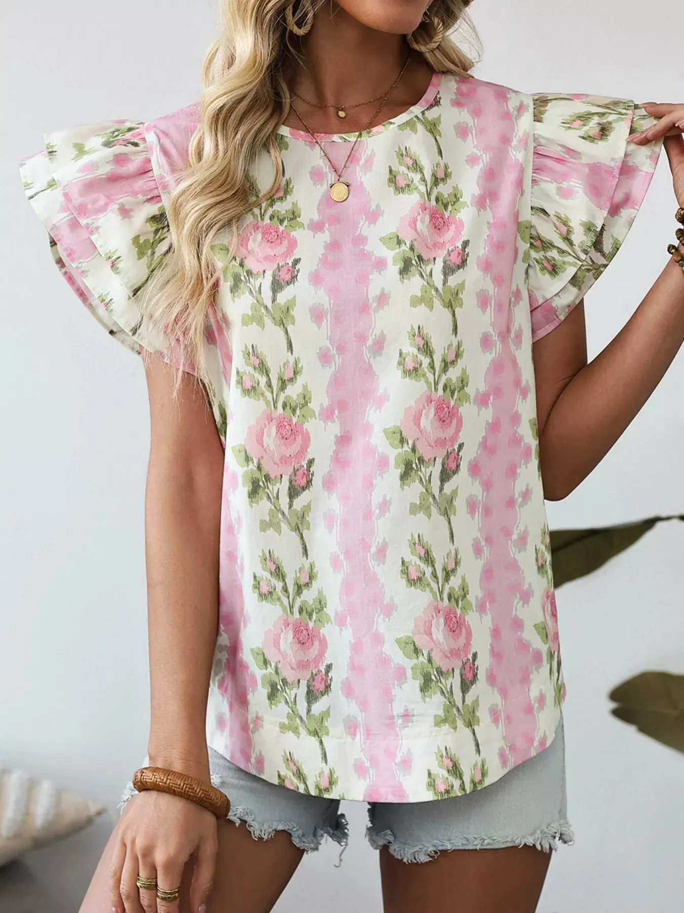 Floral Ruffle Sleeve Blouse sold by Charming Charlie product image thumbnail 5
