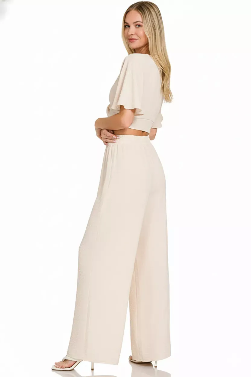 Zenana Woven Airflow Twisted Top & Wide Leg Pants Set sold by Charming Charlie product image thumbnail 3