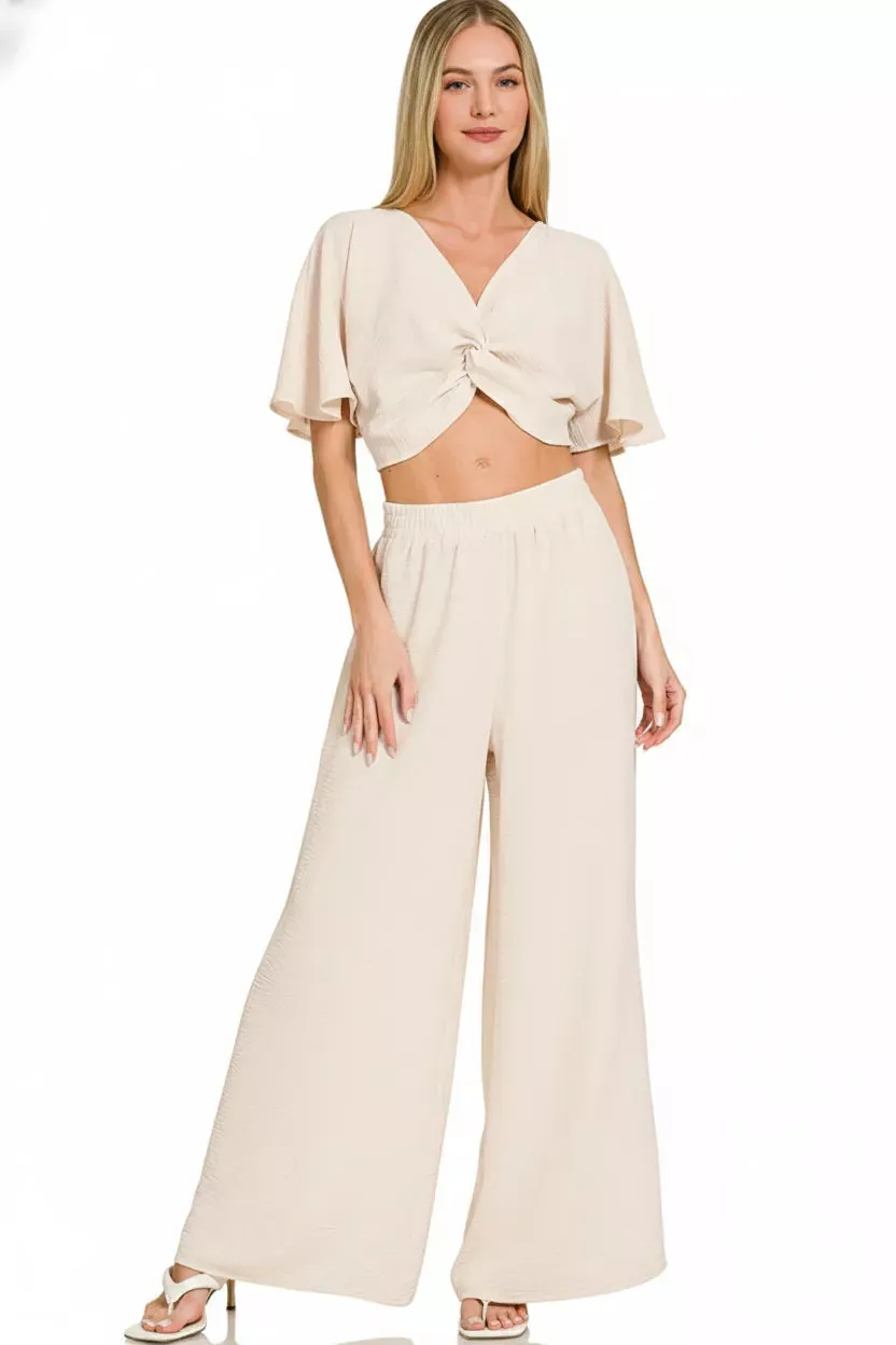 Zenana Woven Airflow Twisted Top & Wide Leg Pants Set sold by Charming Charlie product image thumbnail 2