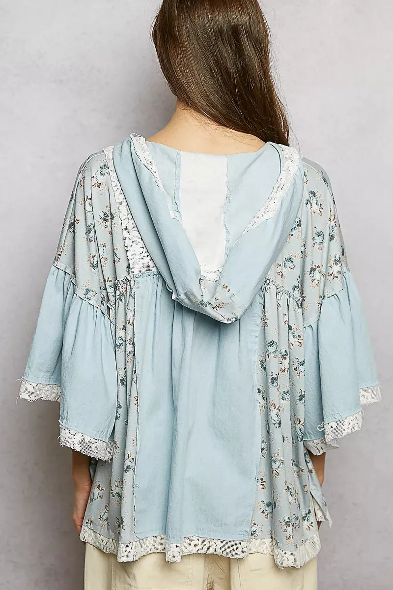POL Double Gauze Floral Patch Blouse with Lace Detail sold by Charming Charlie product image thumbnail 4