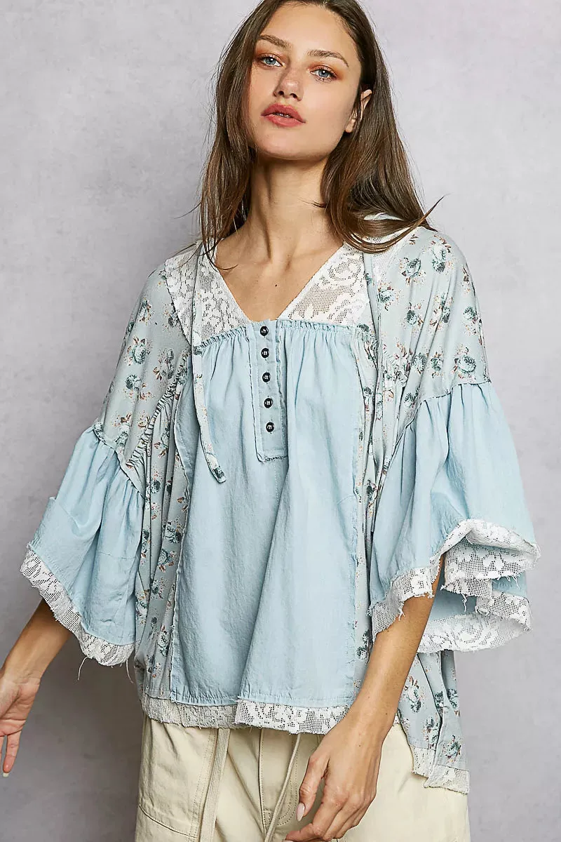 POL Double Gauze Floral Patch Blouse with Lace Detail sold by Charming Charlie product image thumbnail 2