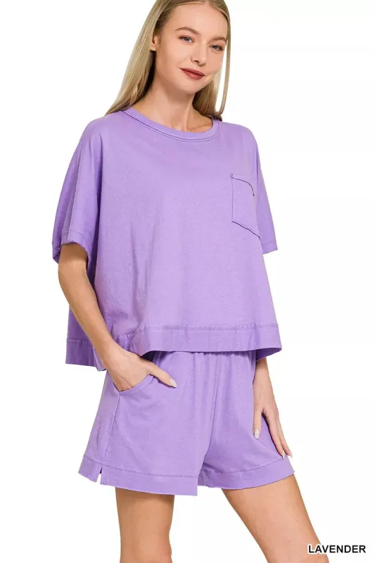 Zenana Exposed Seam Boxy Top & Shorts Set sold by Charming Charlie