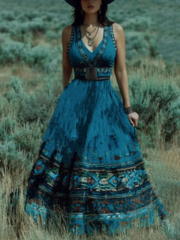 Printed V-Neck Maxi Dress made by Trendsi