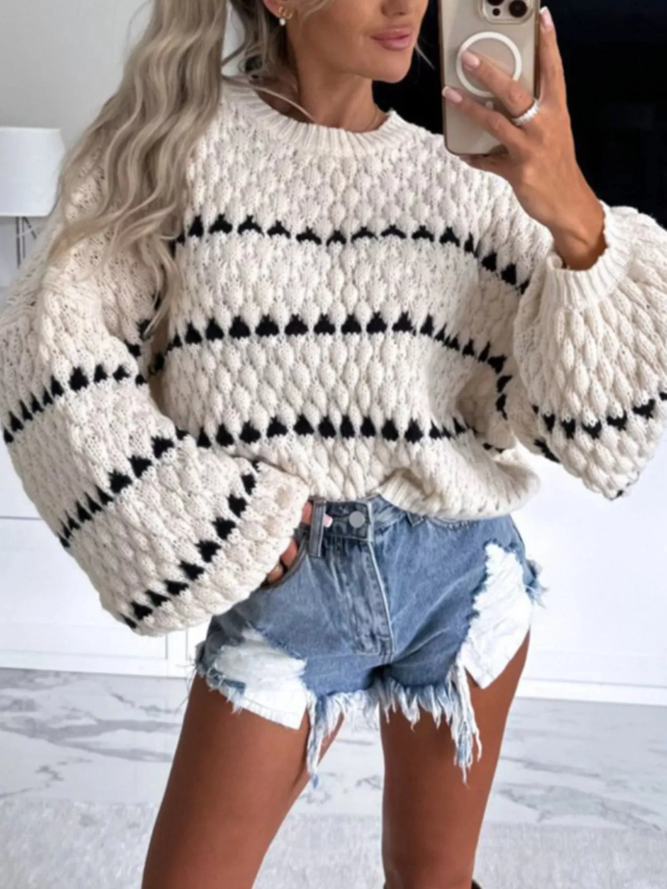 Striped Dropped Shoulder Sweater sold by Charming Charlie product image thumbnail 2