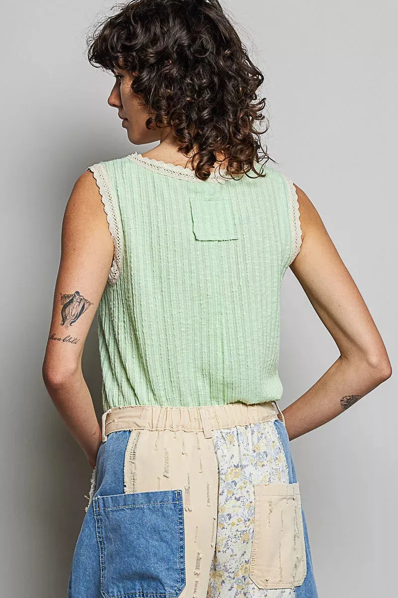 POL Ribbed Round Neck Tank with Lace Trim sold by Charming Charlie product image thumbnail 4